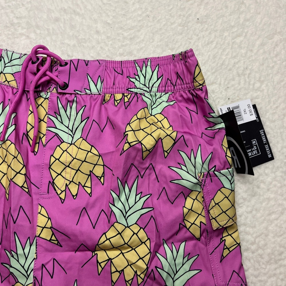 Reverse Threads Swim Trunks Mens 2XL Pink‎ Pineapple Print Board Shorts 4025